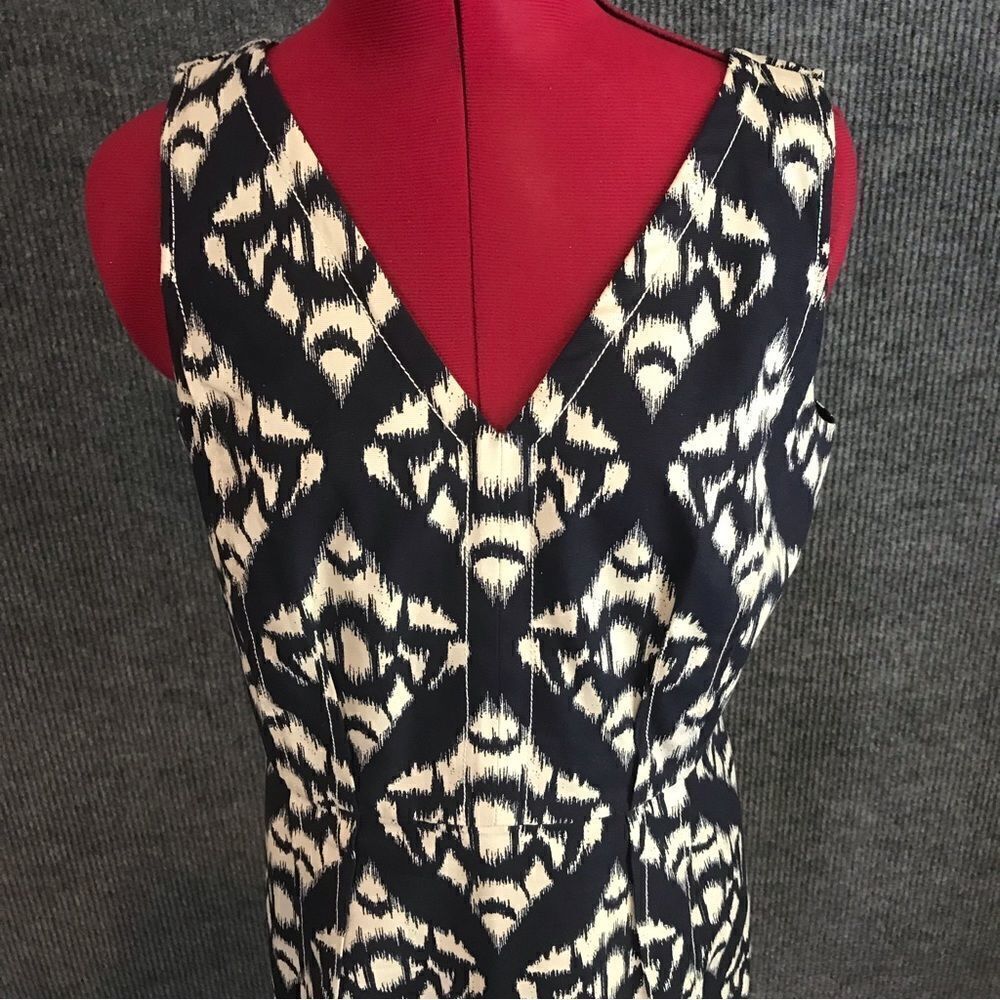 Talbots Dress Women’s Size 8 Navy Blue & Beige Cotton Sleeveless Sheath - Picture 8 of 9